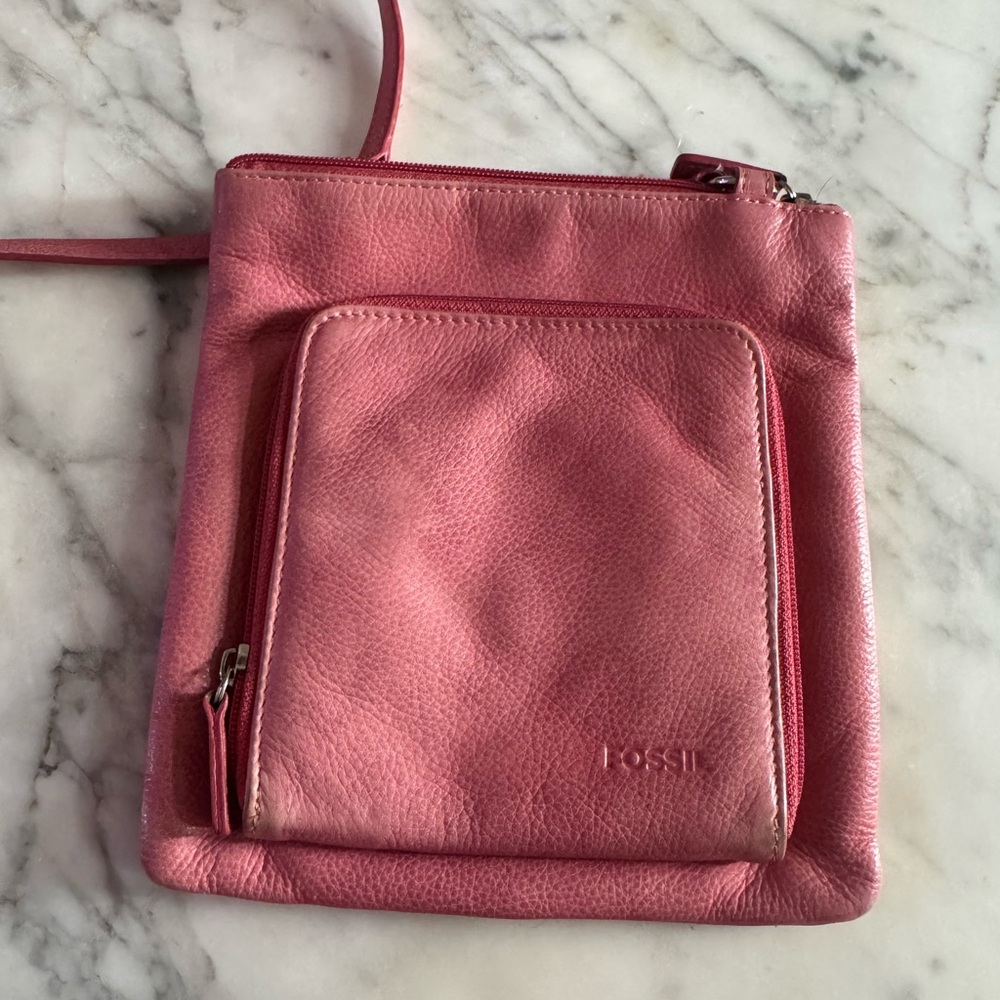 Fossil Pink Crossbody Leather Bag